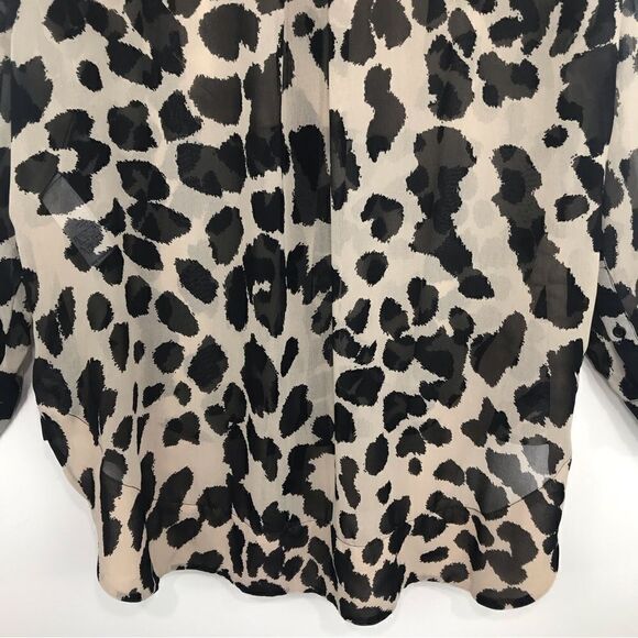 TopShop Tan Black Animal Print Semi Sheer Long Sleeve Button Up Tunic Blouse - Picture 10 of 16